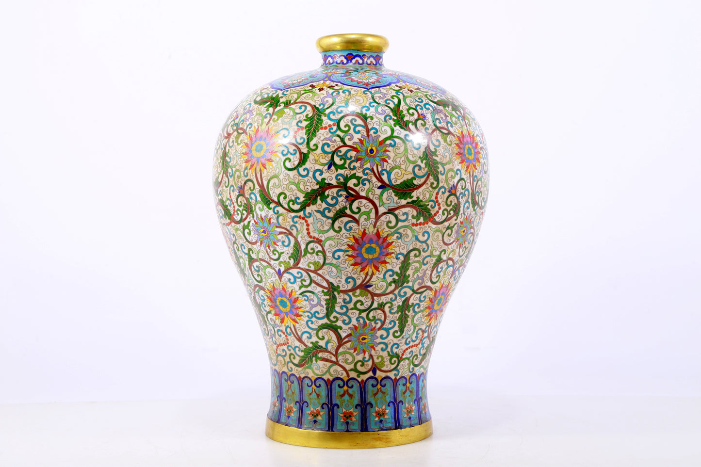 An exquisite cloisonné vase with lotus pattern