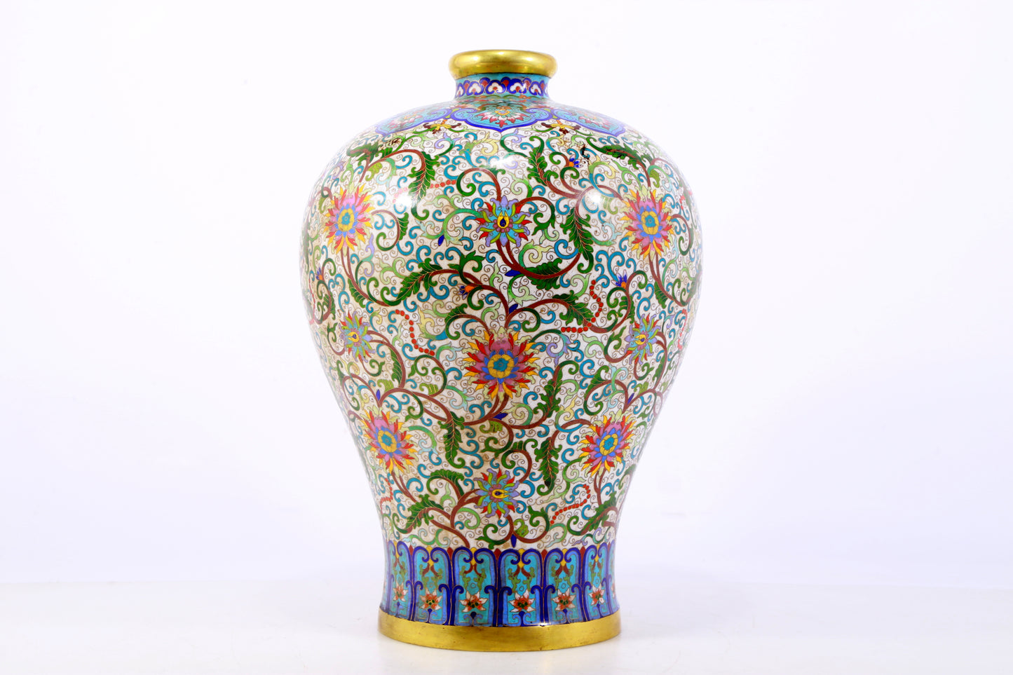 An exquisite cloisonné vase with lotus pattern