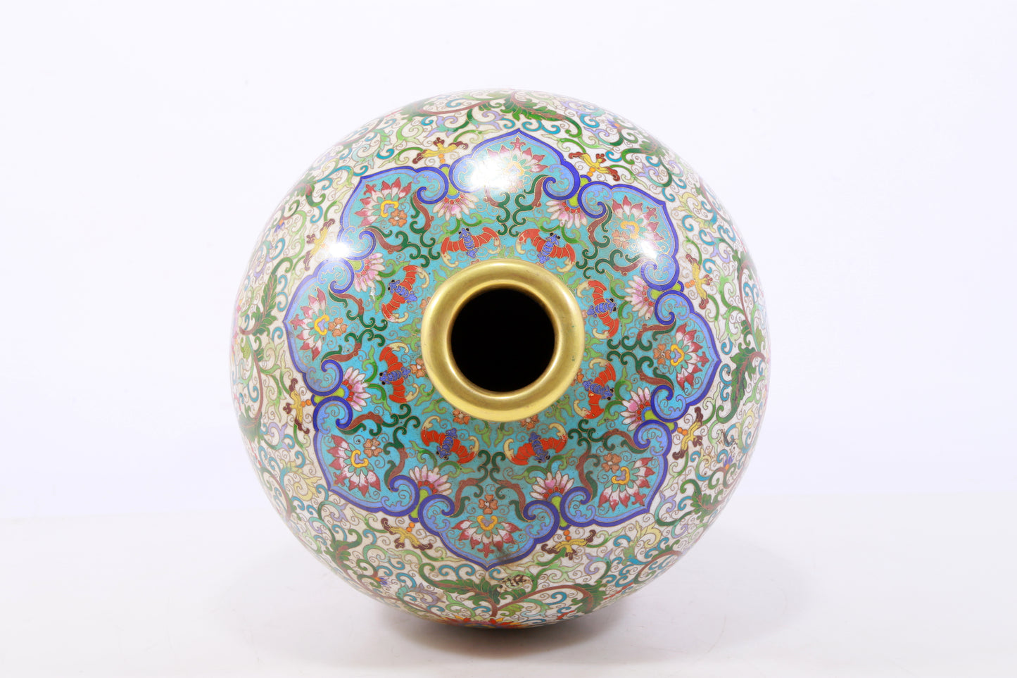 An exquisite cloisonné vase with lotus pattern