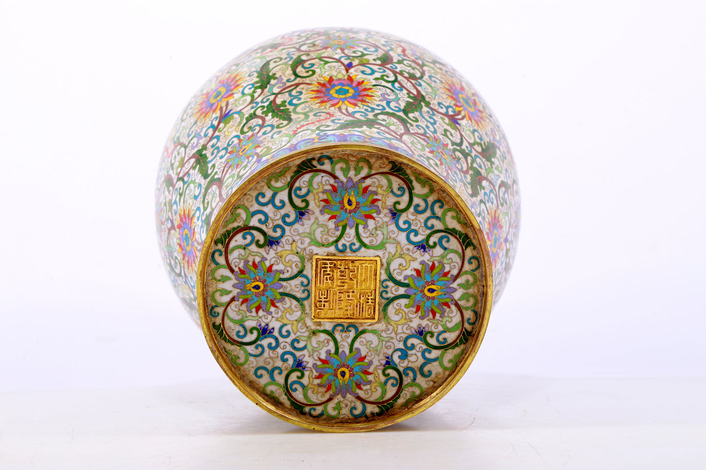 An exquisite cloisonné vase with lotus pattern