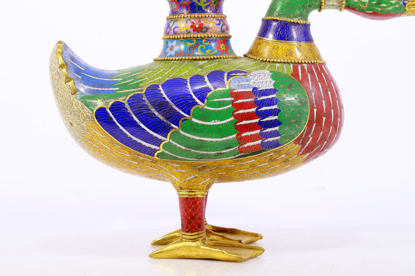 An exquisite cloisonné duck-shaped ewer