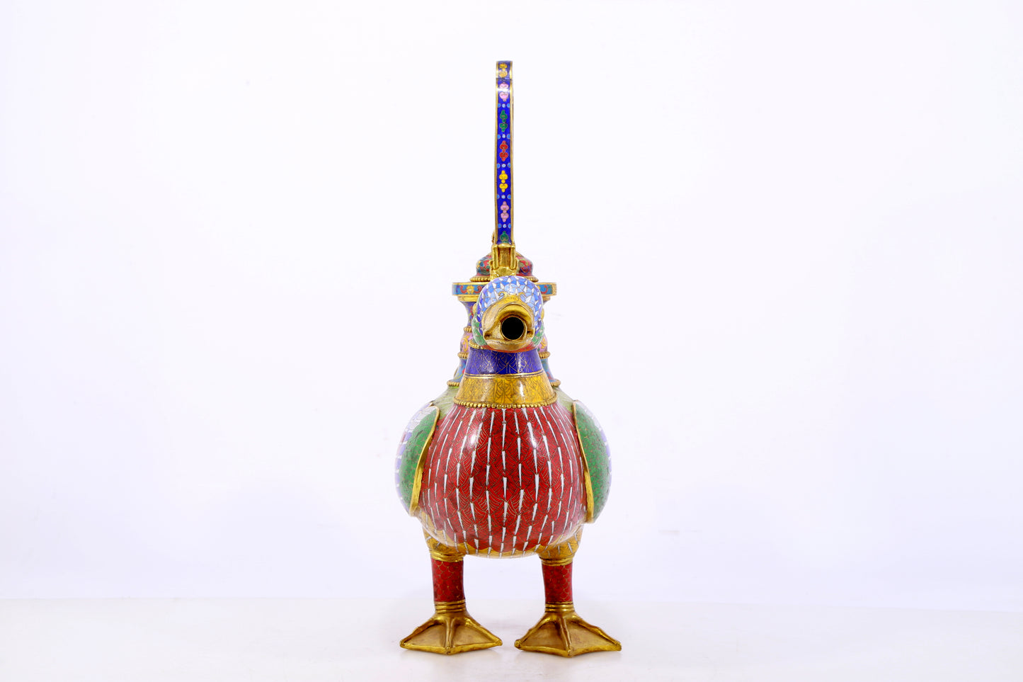 An exquisite cloisonné duck-shaped ewer