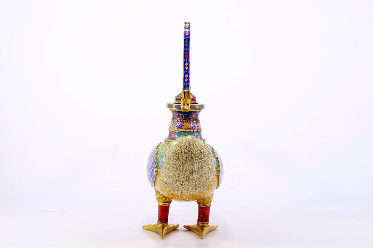 An exquisite cloisonné duck-shaped ewer