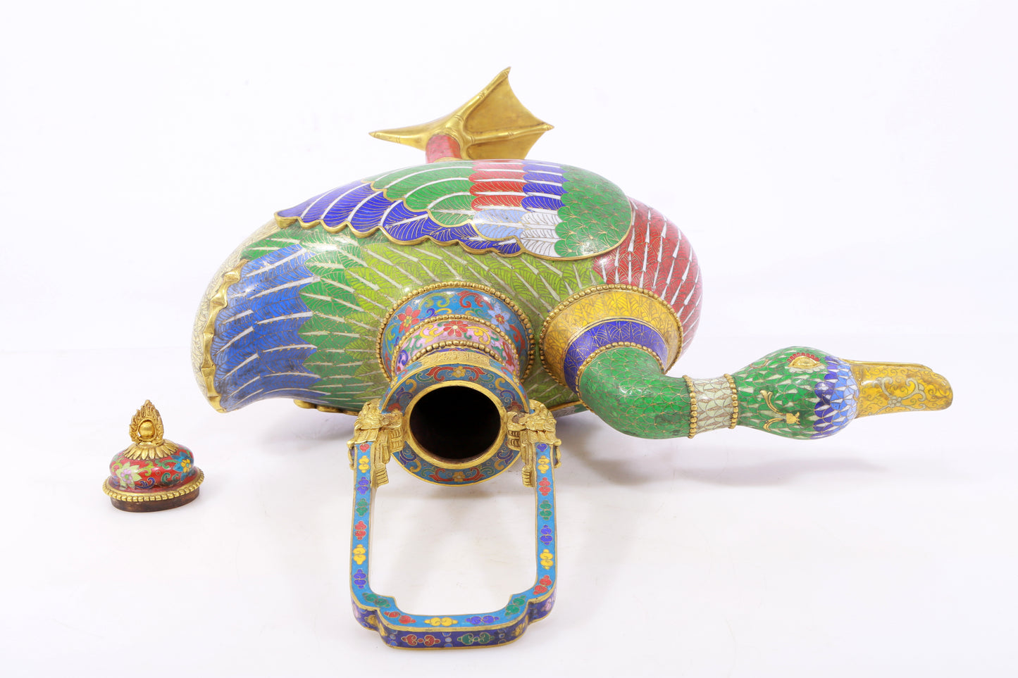 An exquisite cloisonné duck-shaped ewer