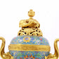 A perfect cloisonné elephant ear tripod censer with lid