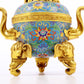 A perfect cloisonné elephant ear tripod censer with lid