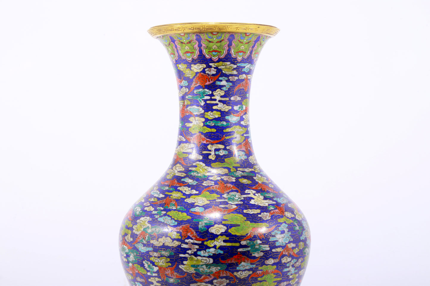 An exquisite cloisonné 'Crane and Bat' pattern vase