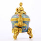 A perfect cloisonné elephant ear tripod censer with lid