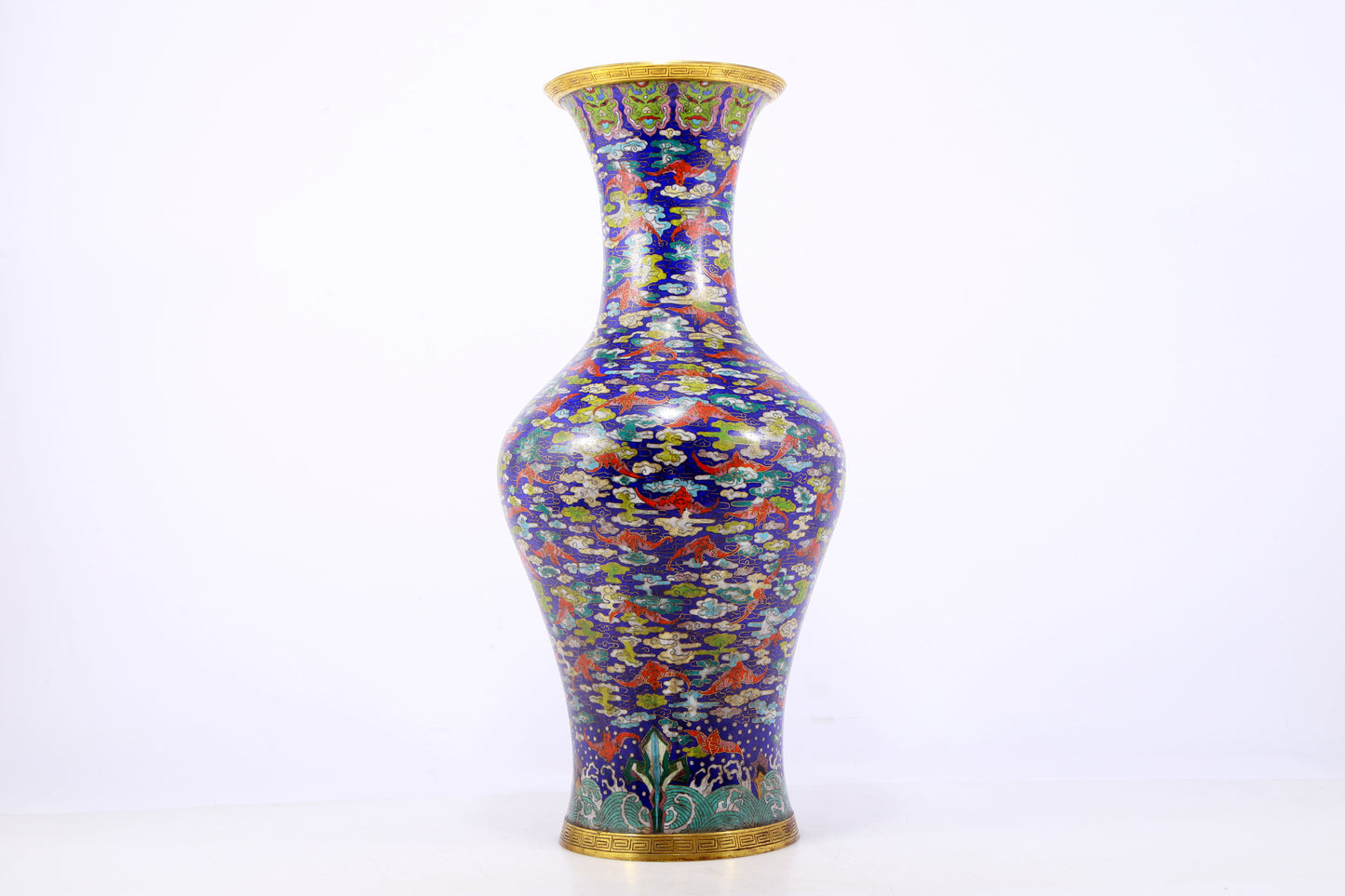 An exquisite cloisonné 'Crane and Bat' pattern vase