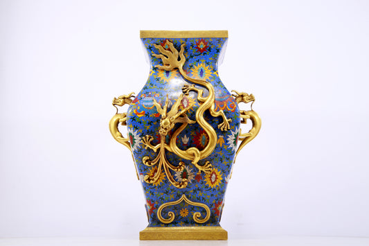 An exquisite cloisonné vase with 'Lotus and dragon' pattern