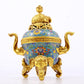 A perfect cloisonné elephant ear tripod censer with lid