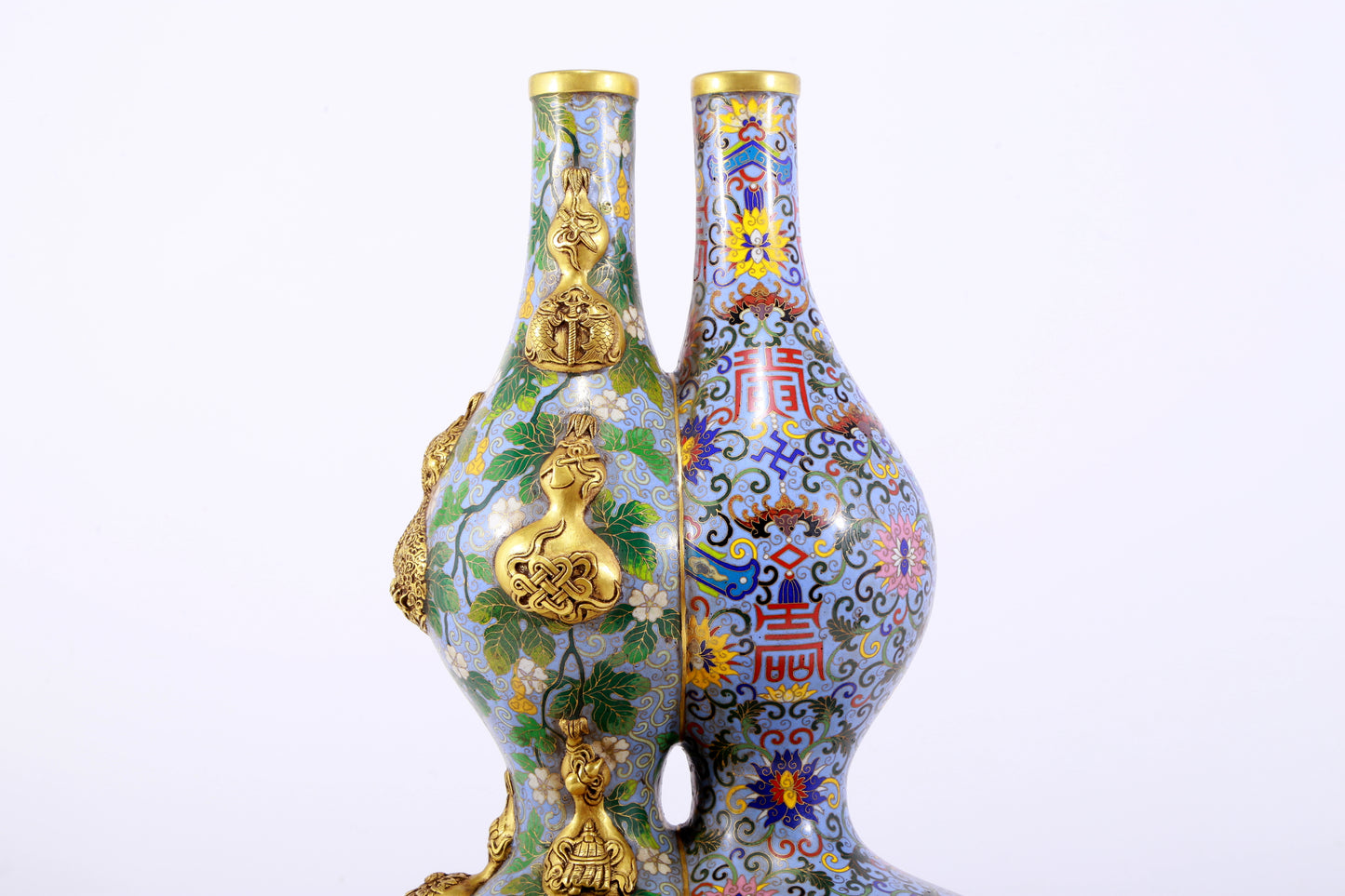 An exquisite cloisonné gourd-shaped vase with lotus pattern