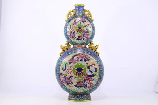 An exquisite cloisonne 'auspicious clouds and dragon' pattern gourd-shaped amphorae