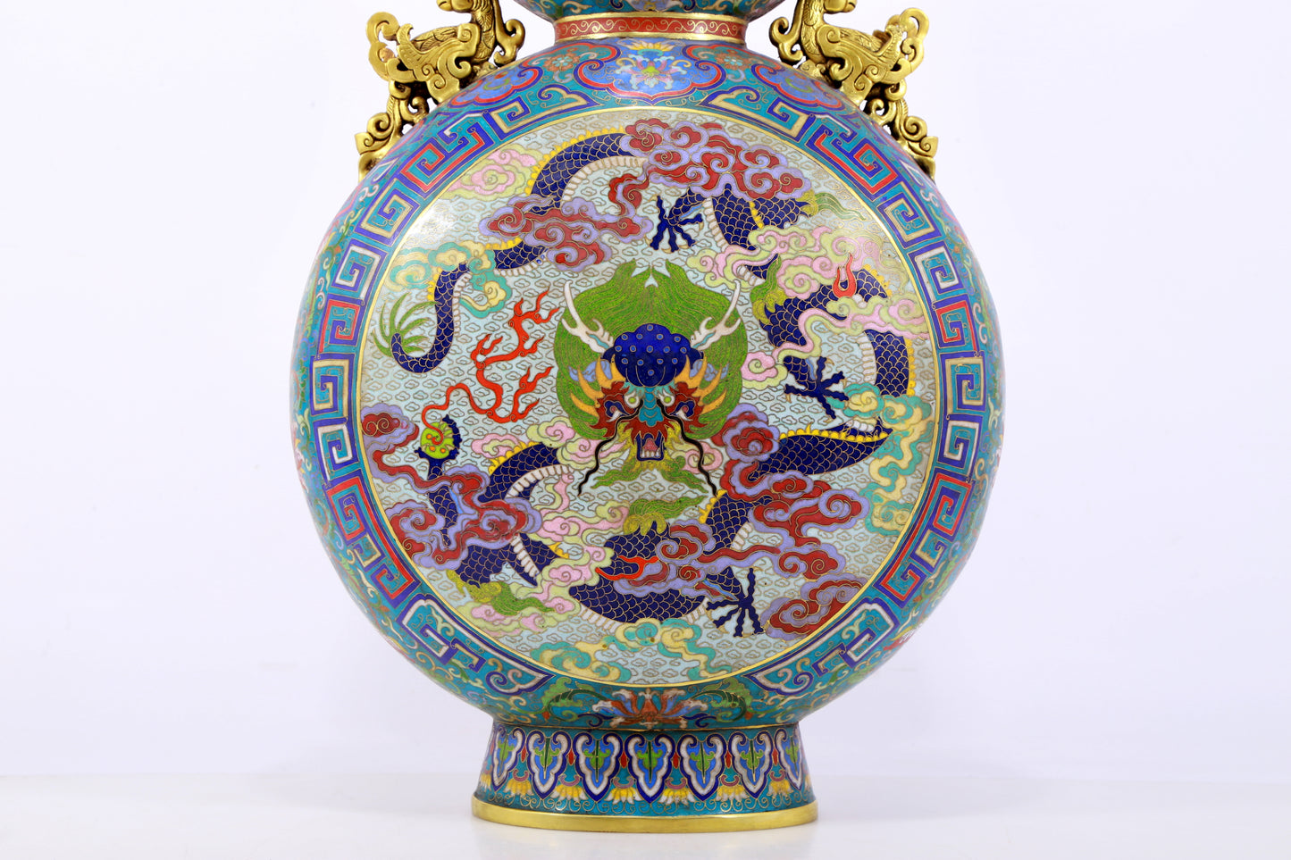 An exquisite cloisonne 'auspicious clouds and dragon' pattern gourd-shaped amphorae