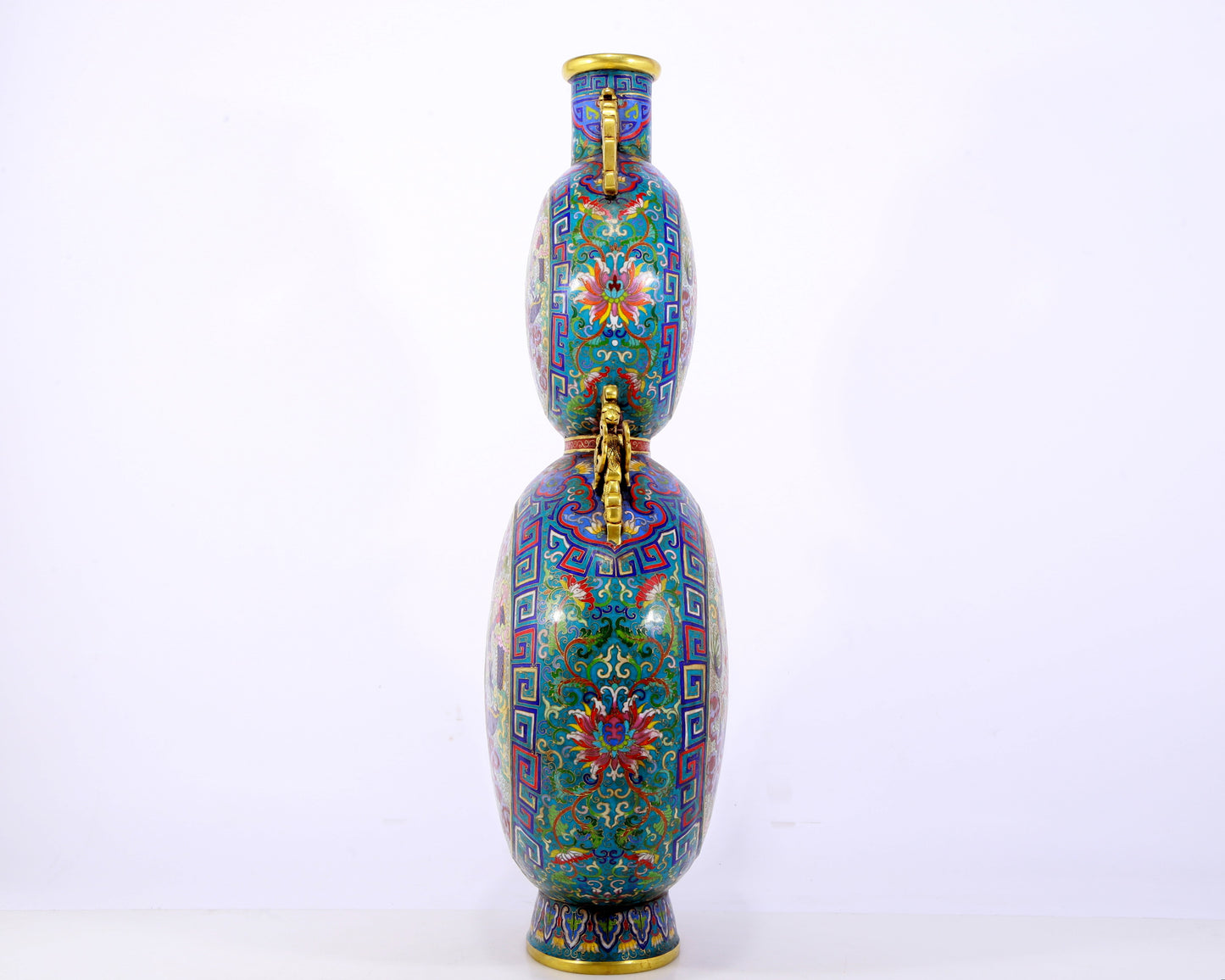 An exquisite cloisonne 'auspicious clouds and dragon' pattern gourd-shaped amphorae