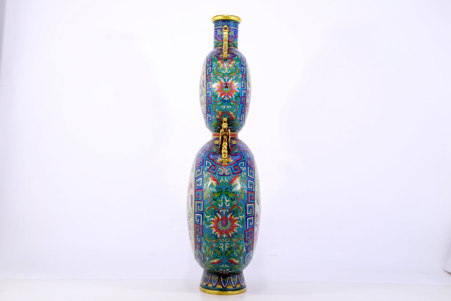 An exquisite cloisonne 'auspicious clouds and dragon' pattern gourd-shaped amphorae