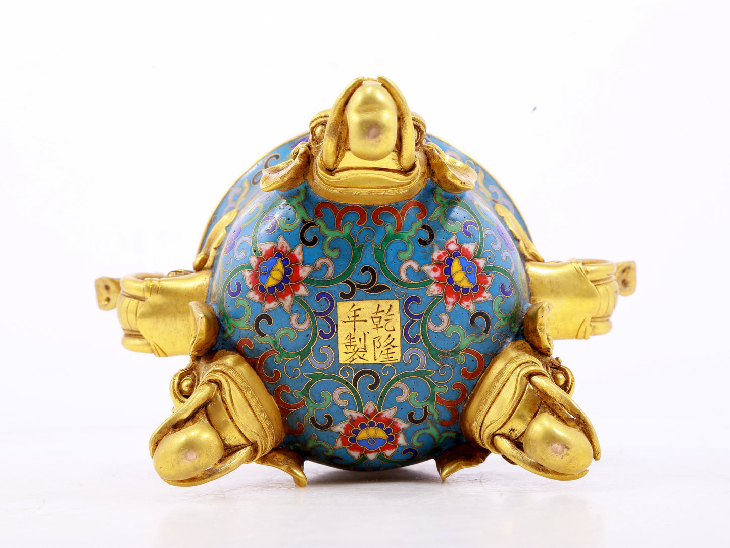 A perfect cloisonné elephant ear tripod censer with lid