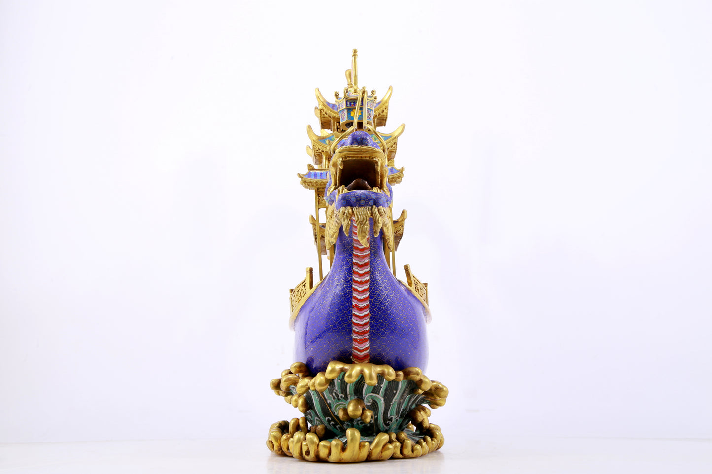 A stunning cloisonné dragon boat ornament