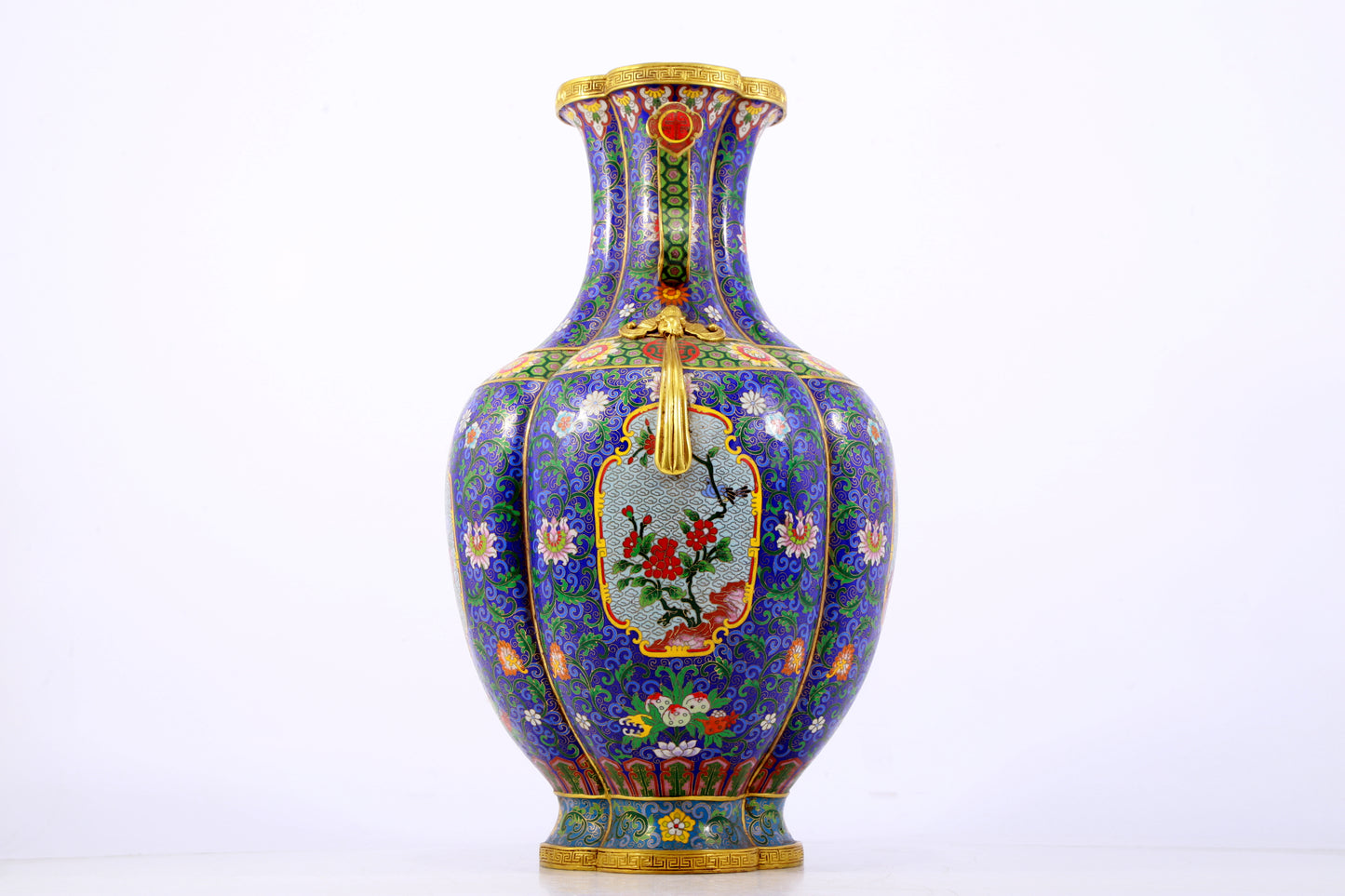 A stunning cloisonné vase with flower and bird patterns