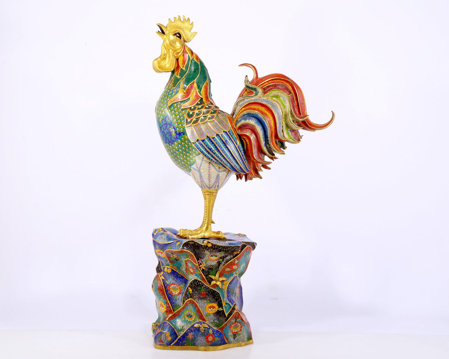 An exquisite cloisonné rooster ornament