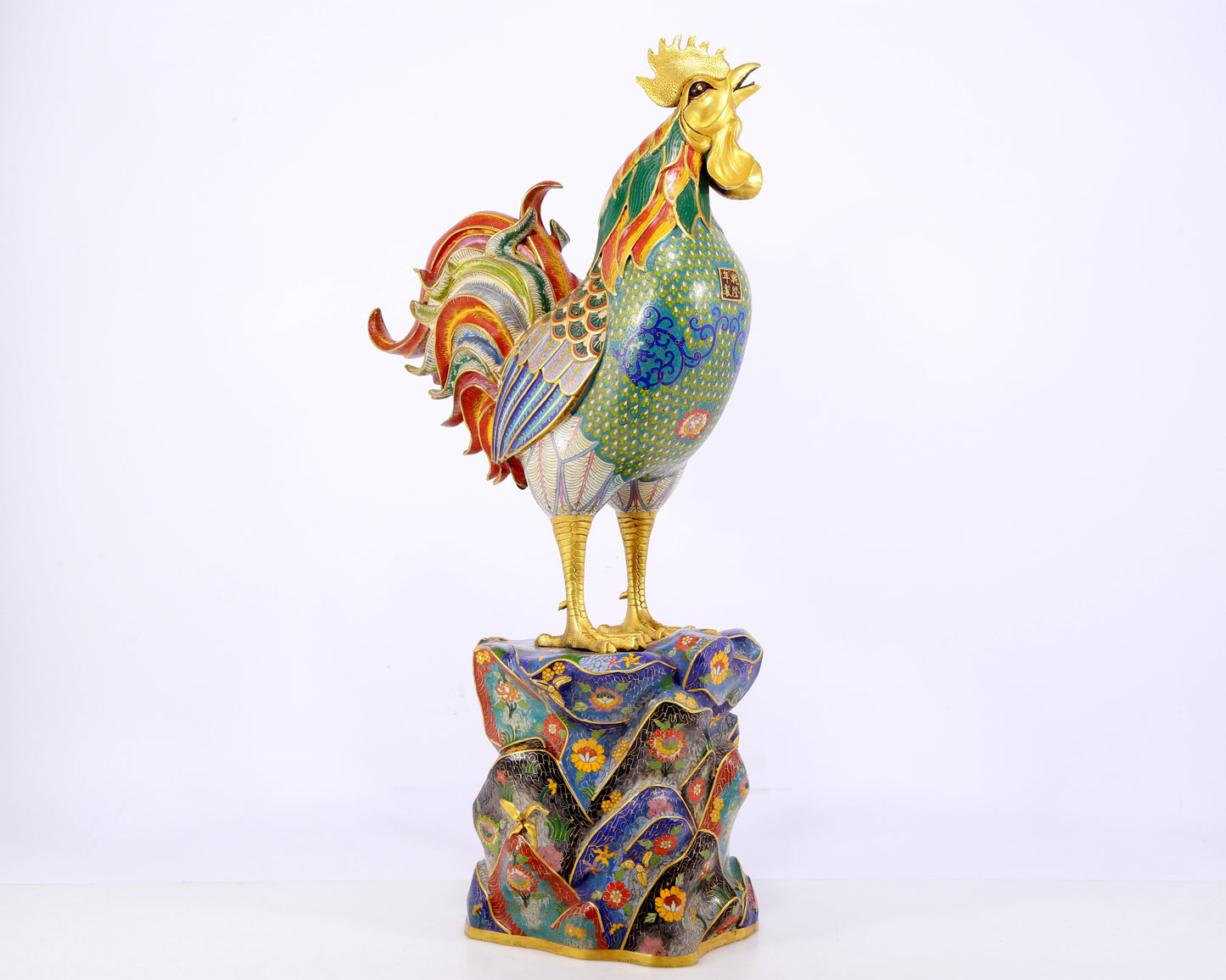 An exquisite cloisonné rooster ornament