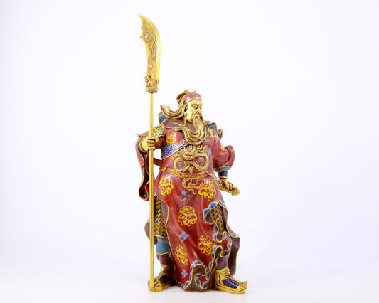 A majestic cloisonné statue of Guan Gong