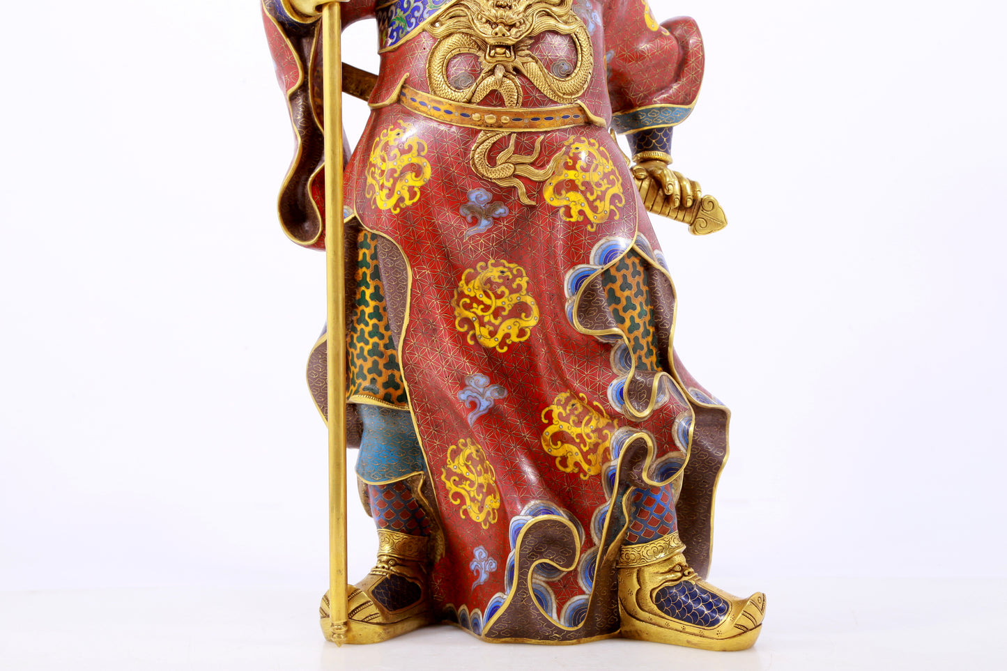 A majestic cloisonné statue of Guan Gong