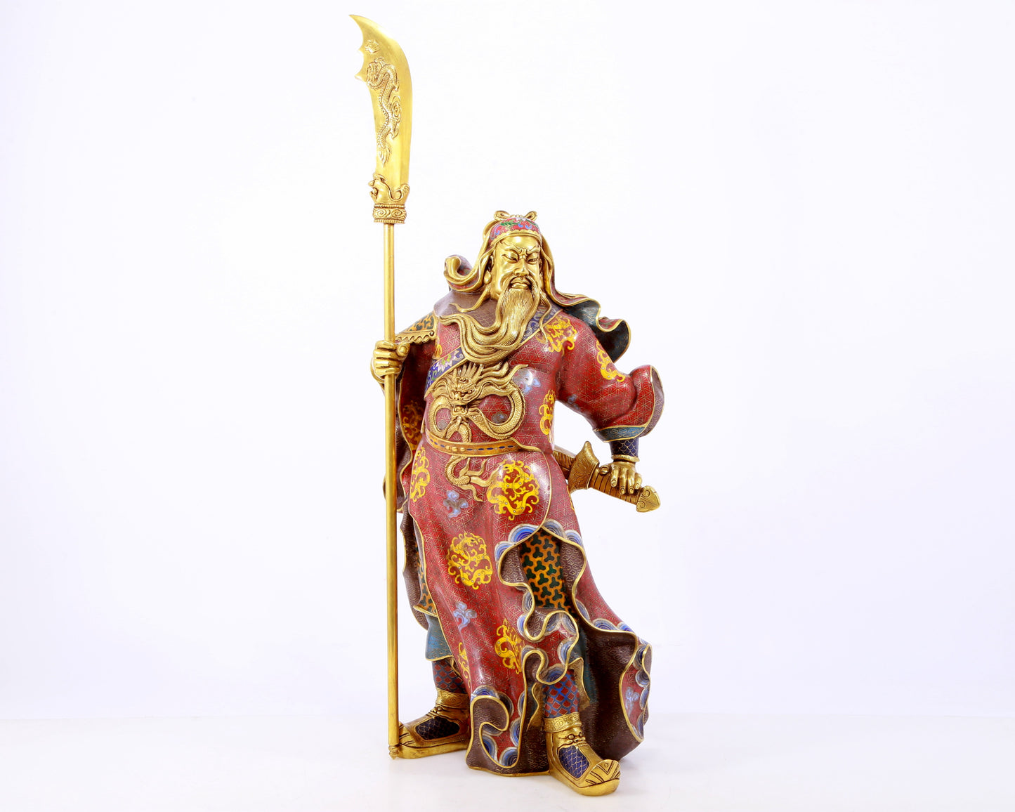 A majestic cloisonné statue of Guan Gong