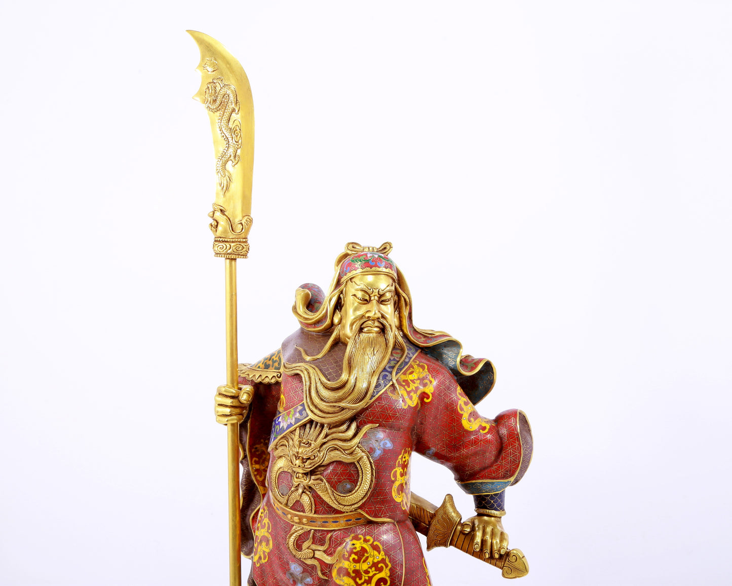 A majestic cloisonné statue of Guan Gong