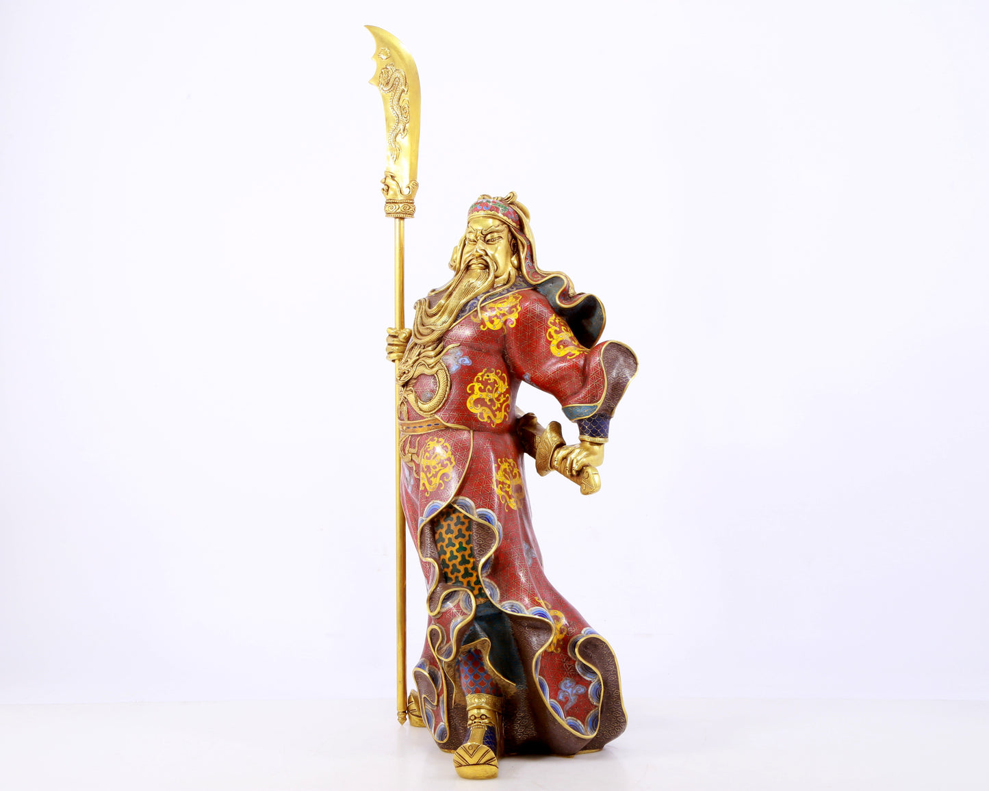 A majestic cloisonné statue of Guan Gong