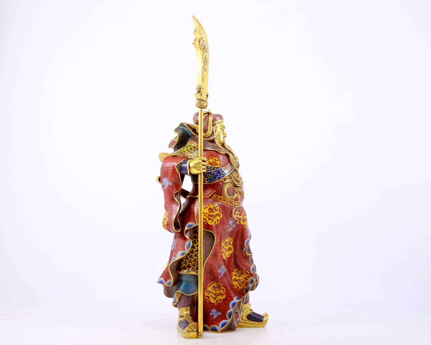 A majestic cloisonné statue of Guan Gong