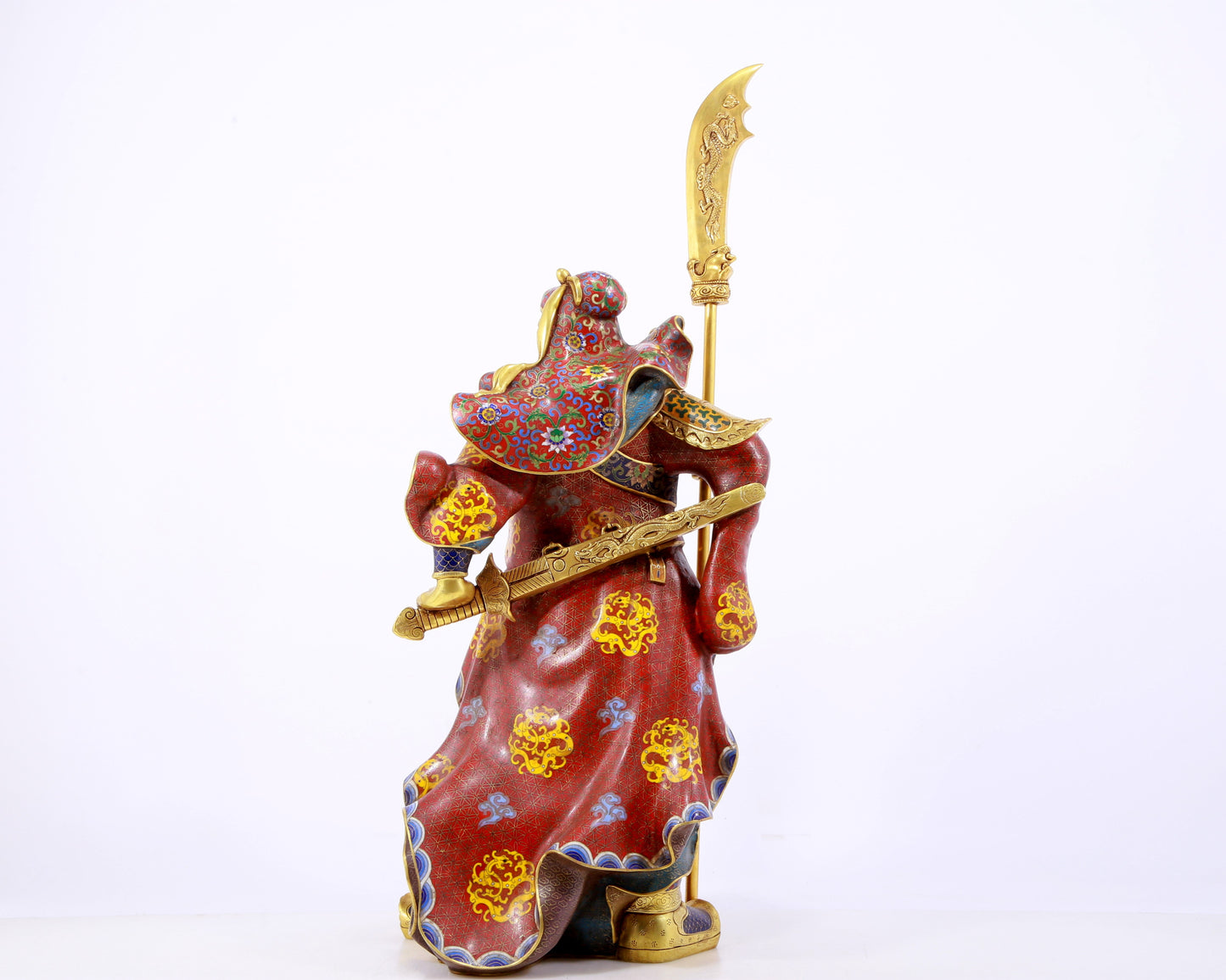 A majestic cloisonné statue of Guan Gong