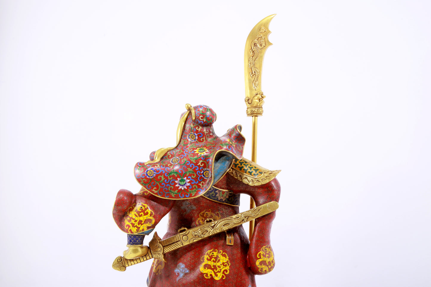 A majestic cloisonné statue of Guan Gong