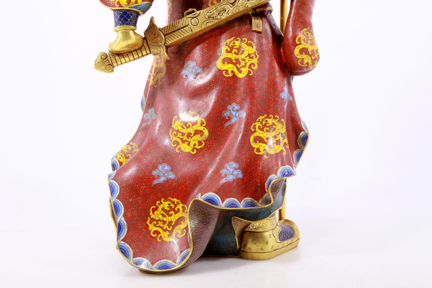 A majestic cloisonné statue of Guan Gong