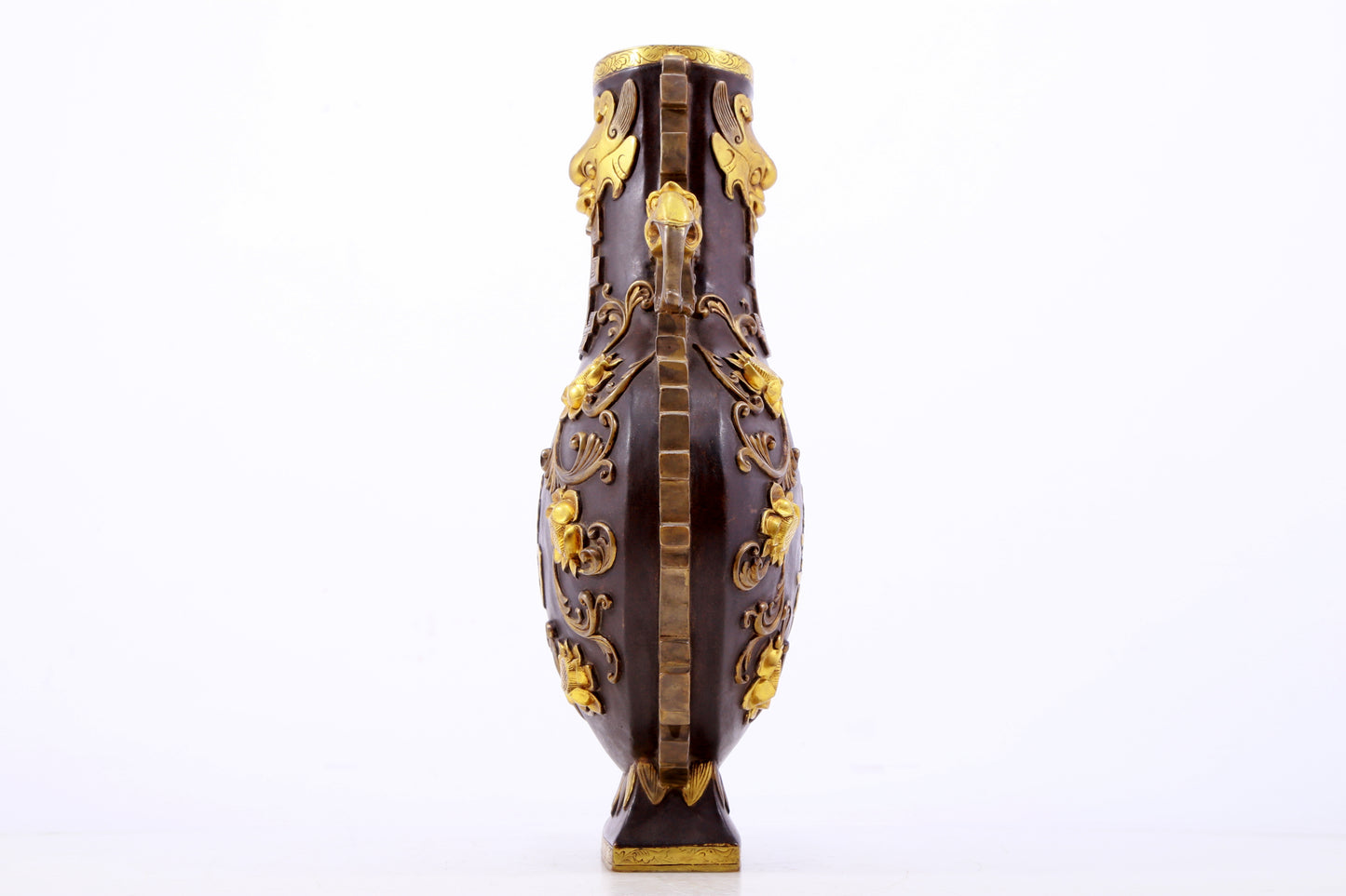 An exquisite gilt copper amphora with floral and auspicious animal patterns