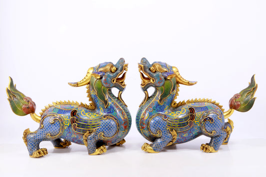 A pair of precious cloisonné unicorn ornaments