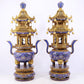 A stunning pair of cloisonné double-eared and tripod censers with twining lotus patterns