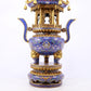 A stunning pair of cloisonné double-eared and tripod censers with twining lotus patterns