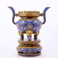 A stunning pair of cloisonné double-eared and tripod censers with twining lotus patterns