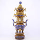 A stunning pair of cloisonné double-eared and tripod censers with twining lotus patterns