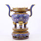 A stunning pair of cloisonné double-eared and tripod censers with twining lotus patterns