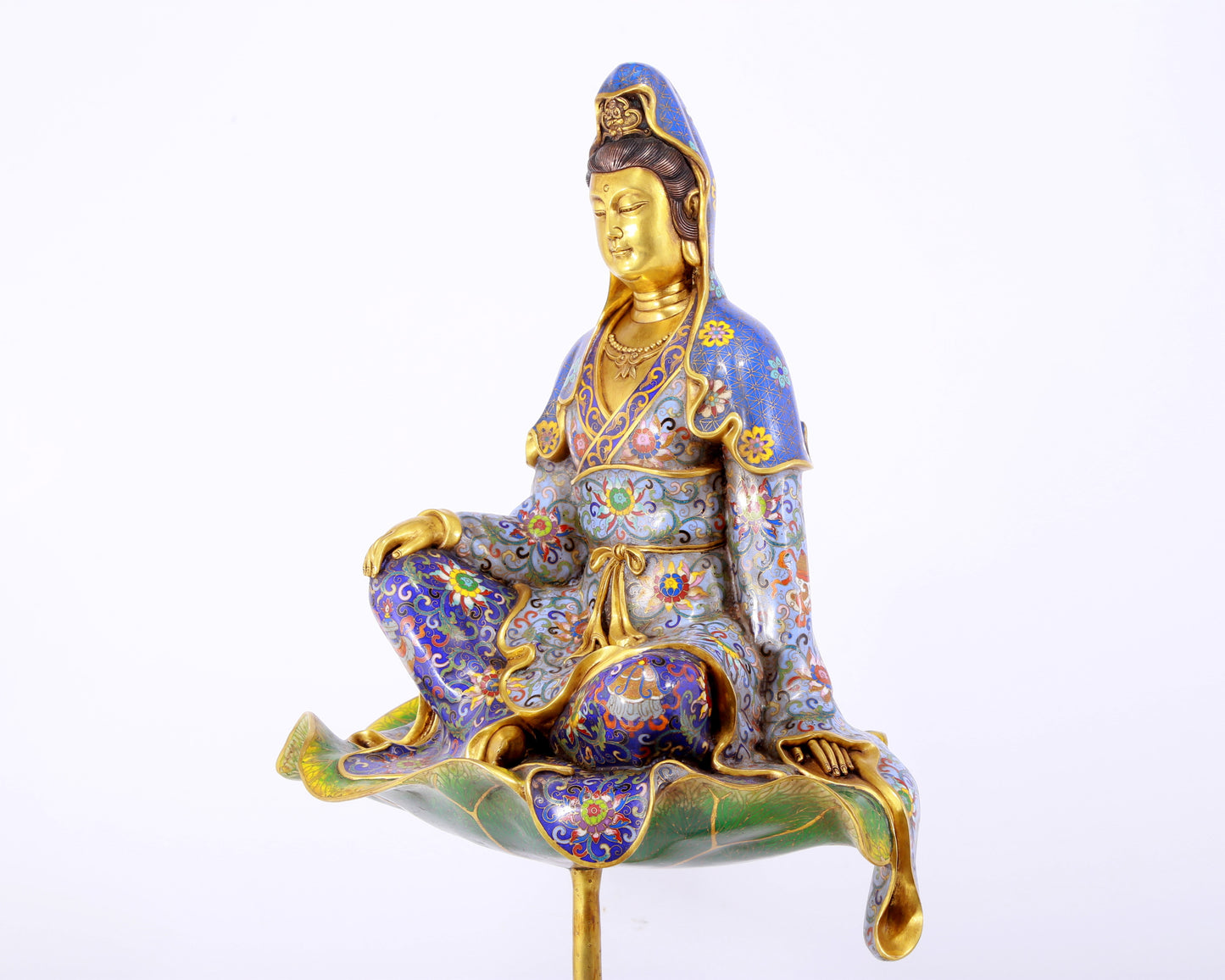 A serene cloisonné statue of Guanyin