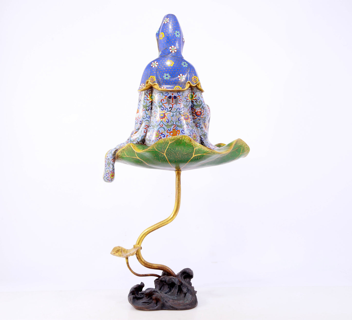 A serene cloisonné statue of Guanyin