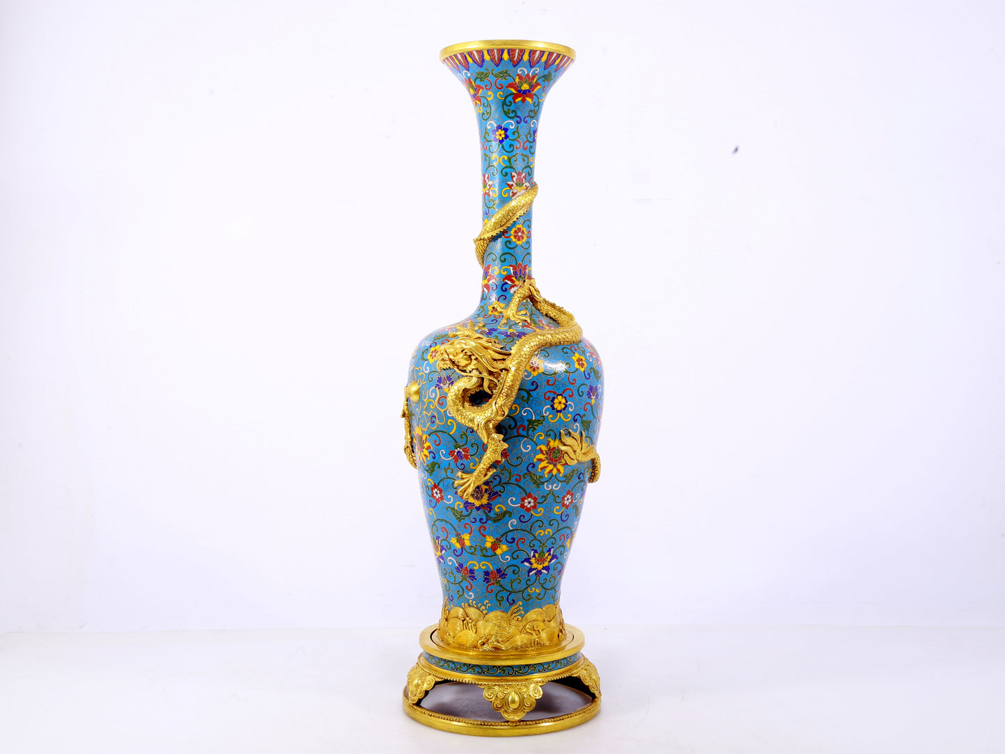 pair of stunning cloisonné vases with 'tangled lotus and dragon' patterns