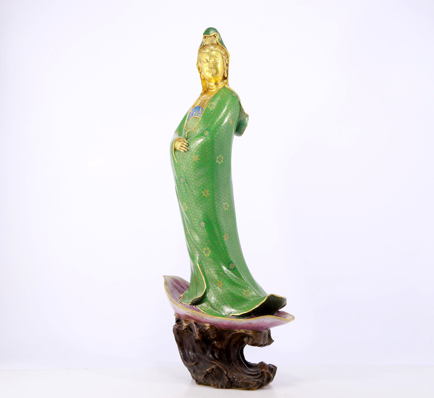 A serene cloisonné statue of Guanyin