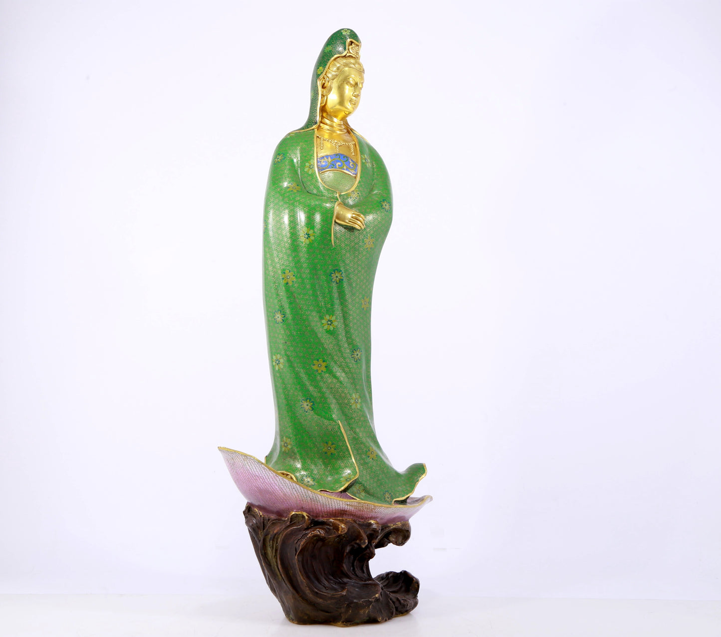 A serene cloisonné statue of Guanyin