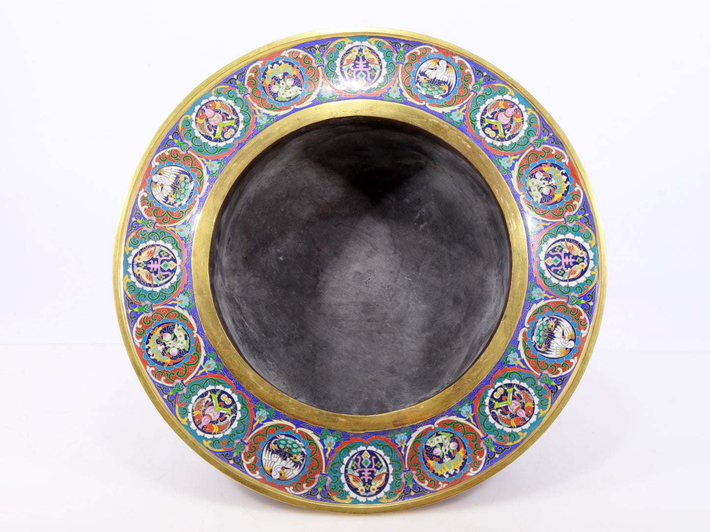 A perfect cloisonné 'Lotus and Eight dharma-vessel' pattern tripod censer