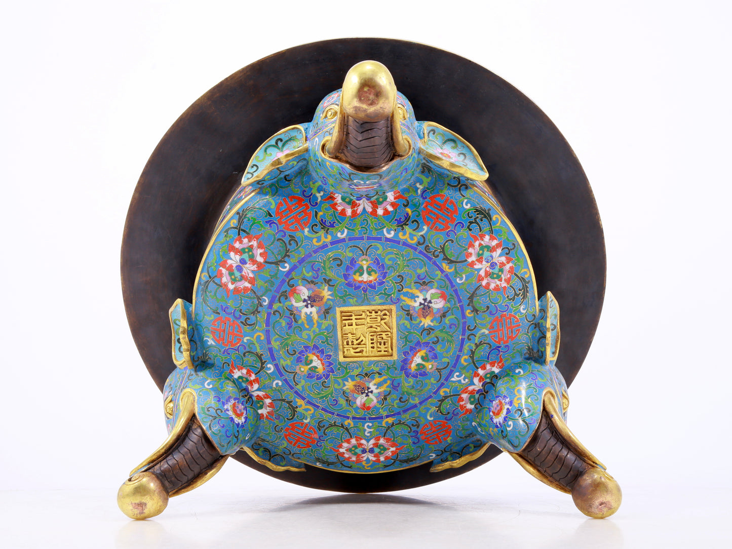 A perfect cloisonné 'Lotus and Eight dharma-vessel' pattern tripod censer