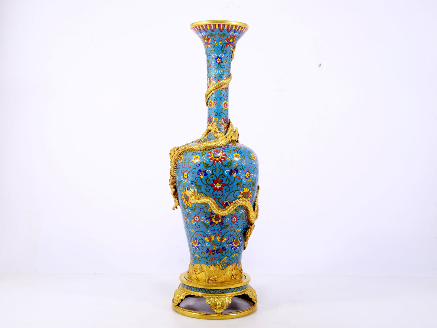 pair of stunning cloisonné vases with 'tangled lotus and dragon' patterns