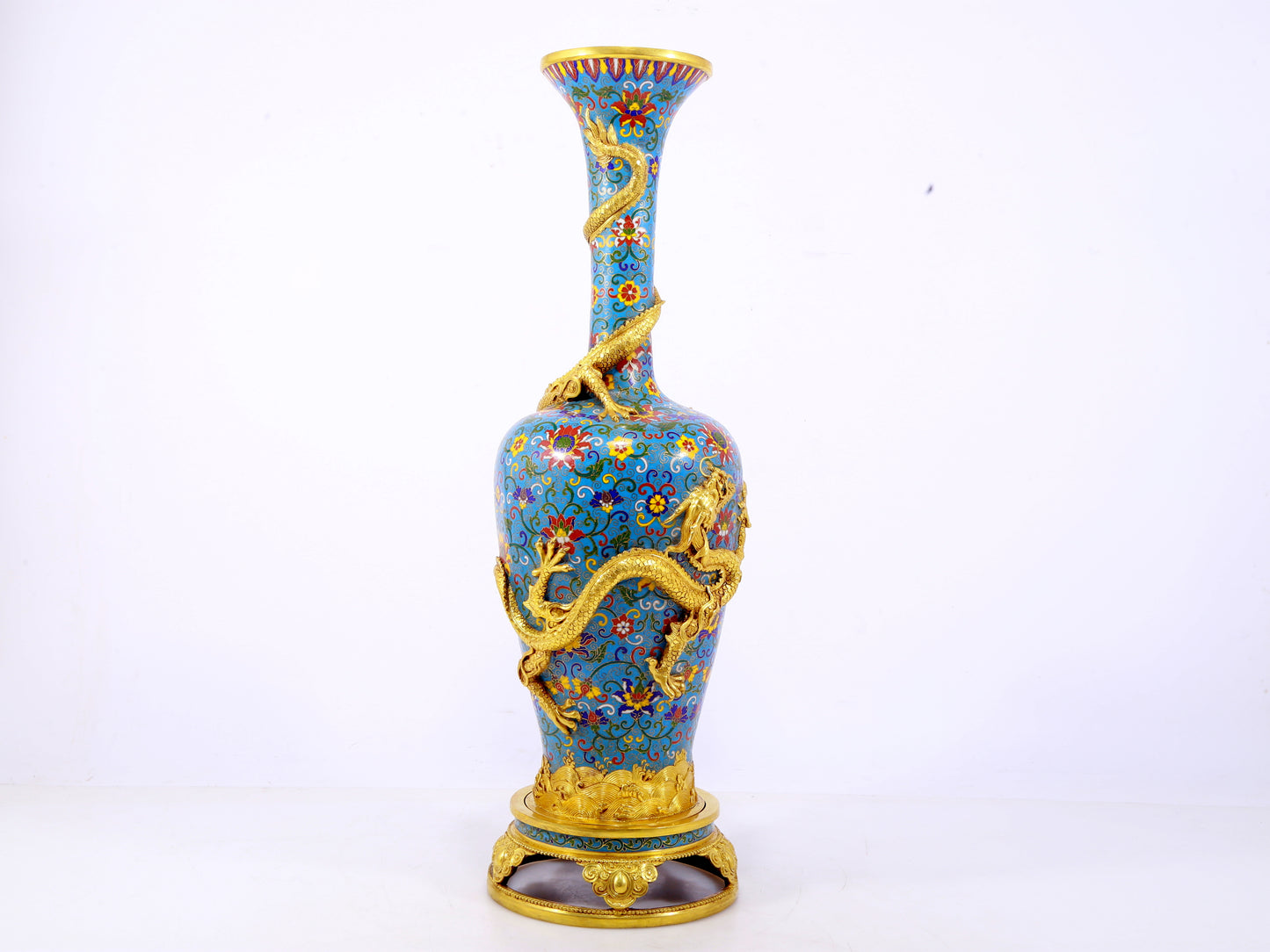 pair of stunning cloisonné vases with 'tangled lotus and dragon' patterns